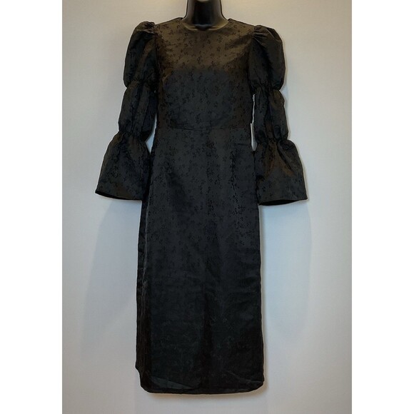 Tuckernuck Hyacinth House Black Jacquard Puff Sleeve Midi Darcy Dress Small NWT - Picture 2 of 11